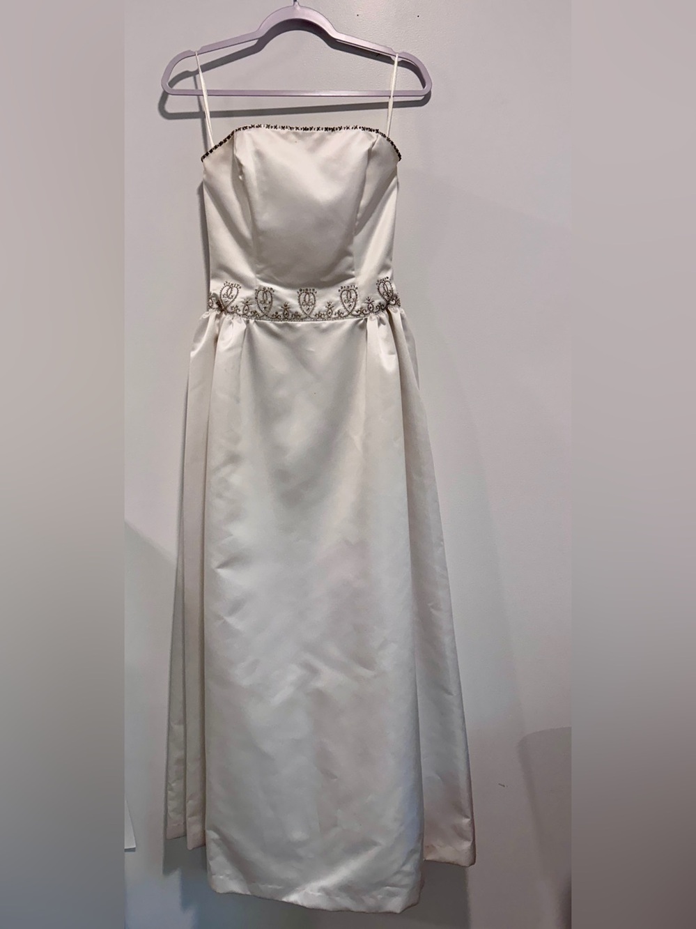 Ivory Beaded Waist Satin Gown